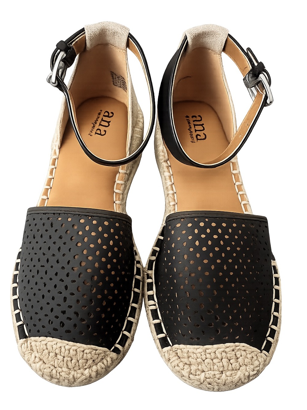 a.n.a Black Perforated Espadrille Ankle-Strap Flats